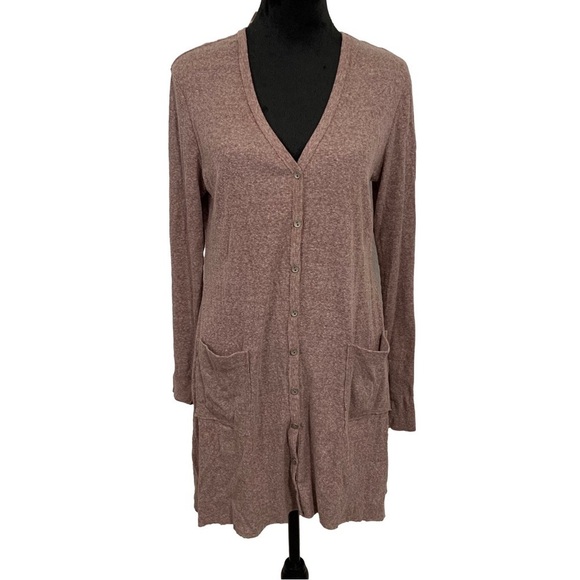 Ruff Hewn Mauve Midi Length Button Down Cardigan Sweater Size L - Picture 1 of 5